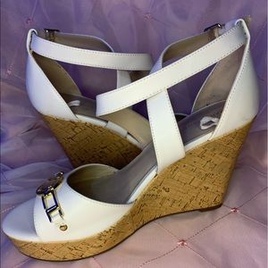 Marc Fisher Wedges, Size 11 fits 10, White, Brown